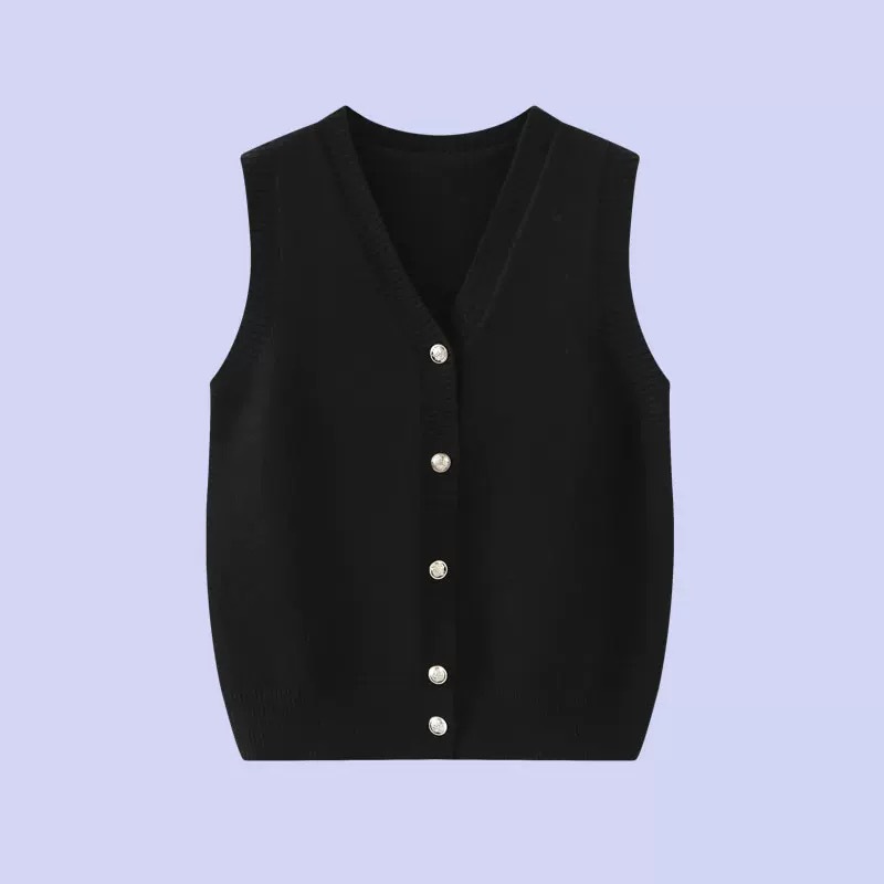 Gentle Knitted Cardigan V-Neck Vest Jk Japanese College Style Coat Vest Sweater Black Outer Knitted Vest