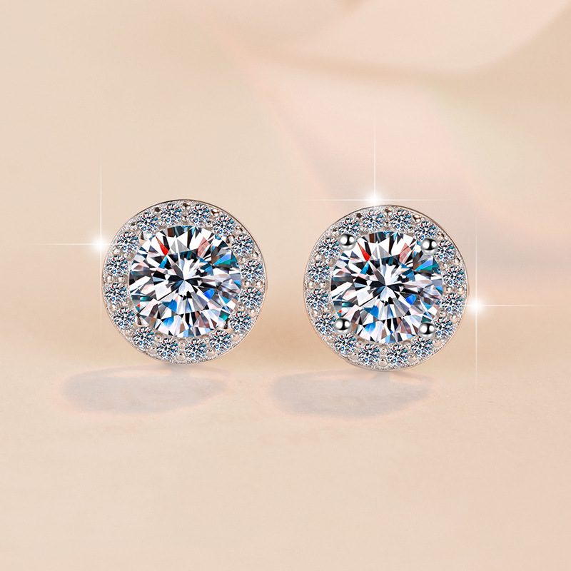 Круглые серьги-гвоздики, классические серьги S925 с четырьмя зажимами, популярные в Европе и Америке, оптовые серьги с моиссанитом