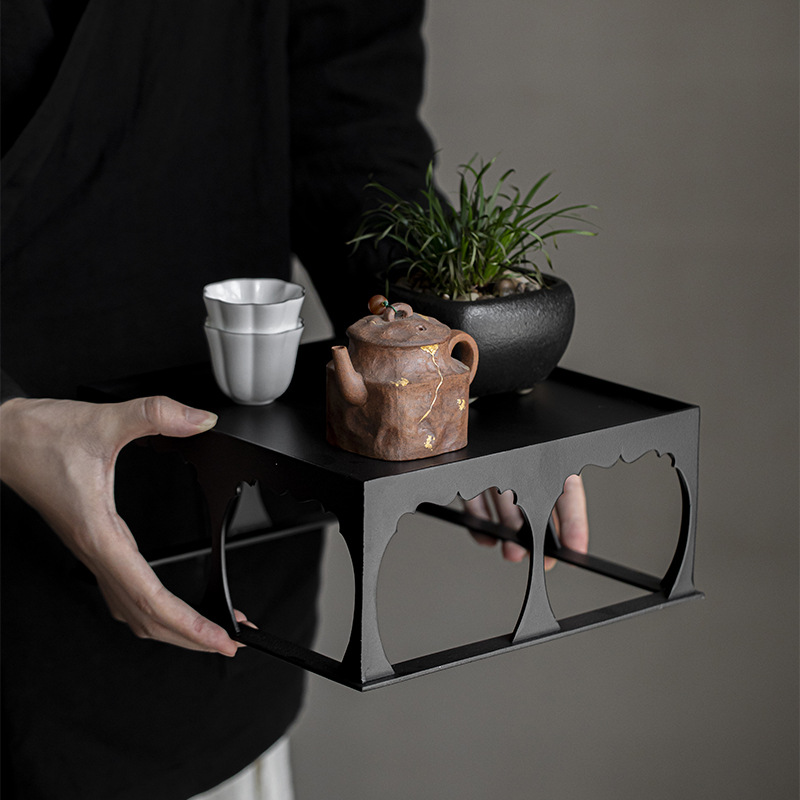 Iron Tea Shed Square New Chinese Tea Set Display Antique Rack Indoor Bonsai Base Display Rack