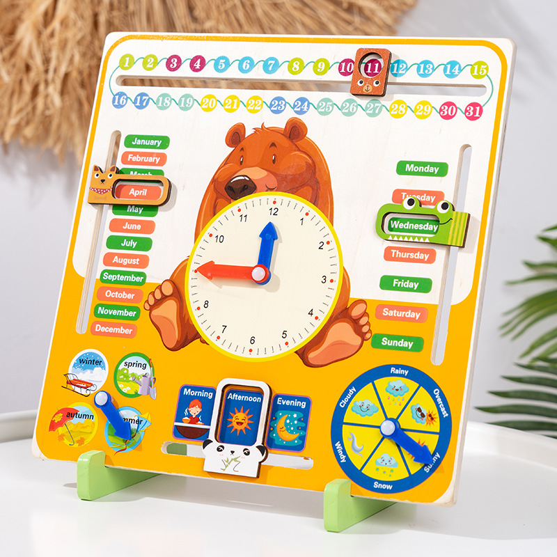 Деревянные многофункциональные часы для раннего обучения, когнитивные игрушки для детей, форма медведя, обучающие строительные блоки 12 производителей