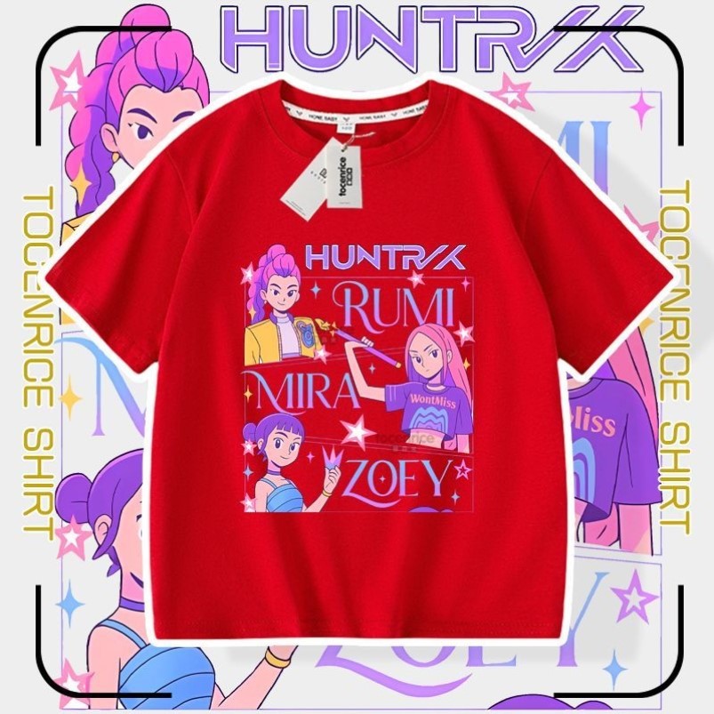 New Kpopdemonhunters Demon Hunter Group Peripheral Printed Short-Sleeved Casual Off-Shoulder T-Shirt for Boys and Girls