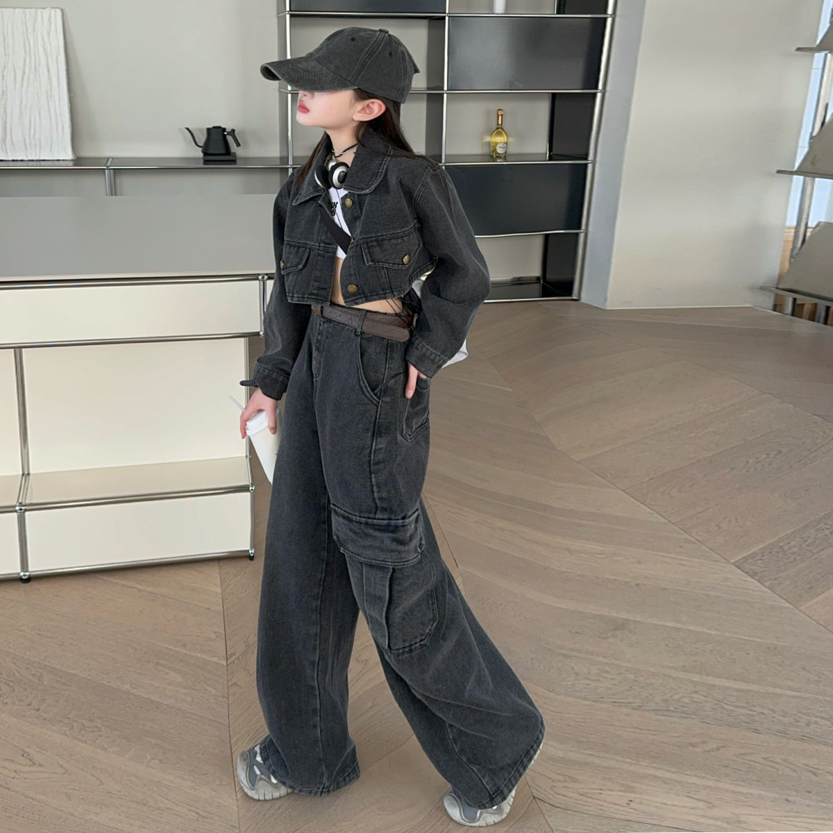 Wholesale Cross-Border Girls' Suits for Autumn 2025 New Children's and Older Children's Denim Jacket Suits Can Be Shipped in One Piece