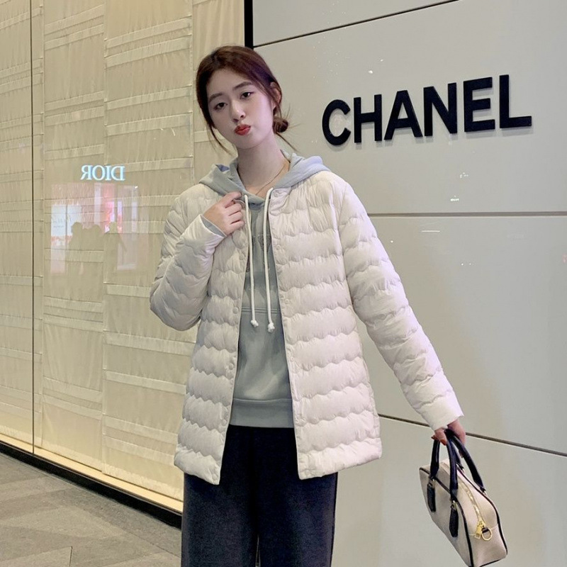 Down Jacket Women's Mid-Length Collarless Autumn and Winter New Style Lightweight White Duck down Liner Fashionable Lightweight Round Neck Warm Jacket