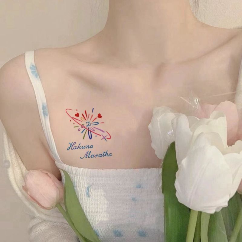 Painted Fireworks English Letters Inspirational Phrases Arm Waist Colorful Tattoo Stickers for Women Waterproof Long-Lasting Artificial Tattoos