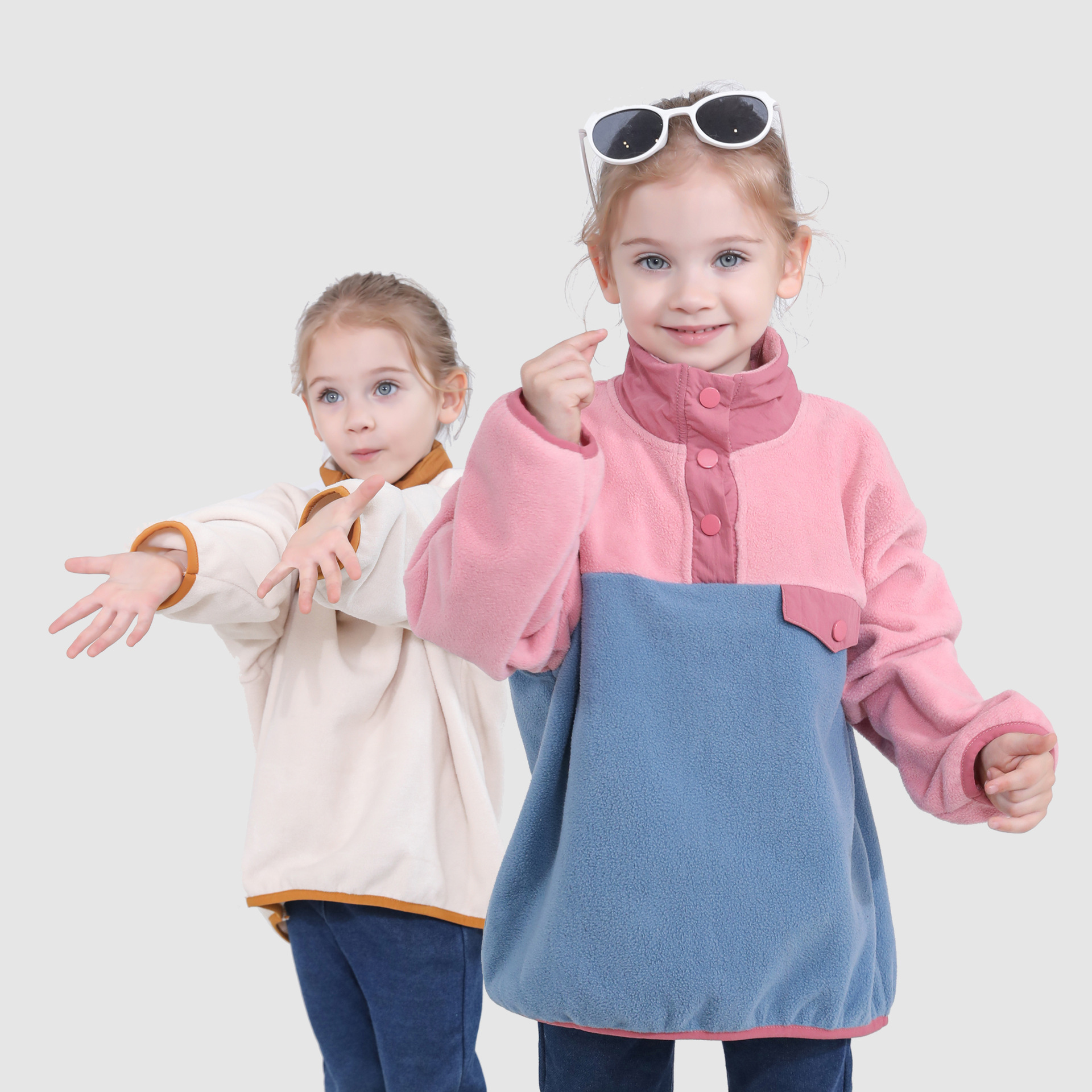 Kunkka Kunkaka Kidsren's Clothing 25 Spring & Fall New Kidsren's Color Matching Pullover Loose Polar Fleece Sweatshirt Casual Trendy