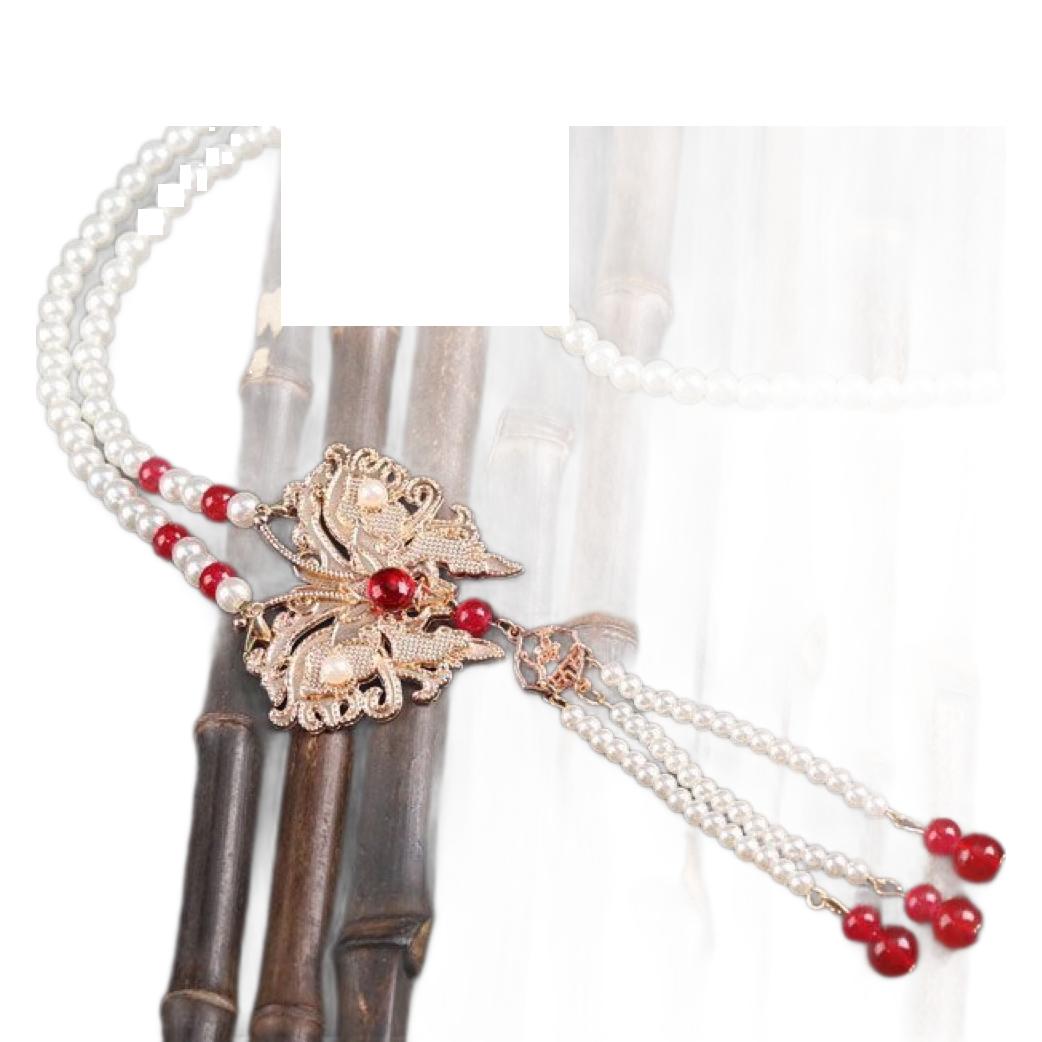 Antique Long Wreaths Retro Pearl Pendant Collar Tang Style Hanfu Accessories Ming-made Long Tassel Back Cloud Necklace for Women