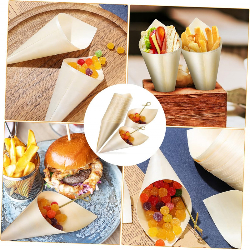 Cross Border Disposable Ice Cream Handheld Food Cone Wooden Ice Cream Cone Wooden Cone Crepe Paper Wooden Cone