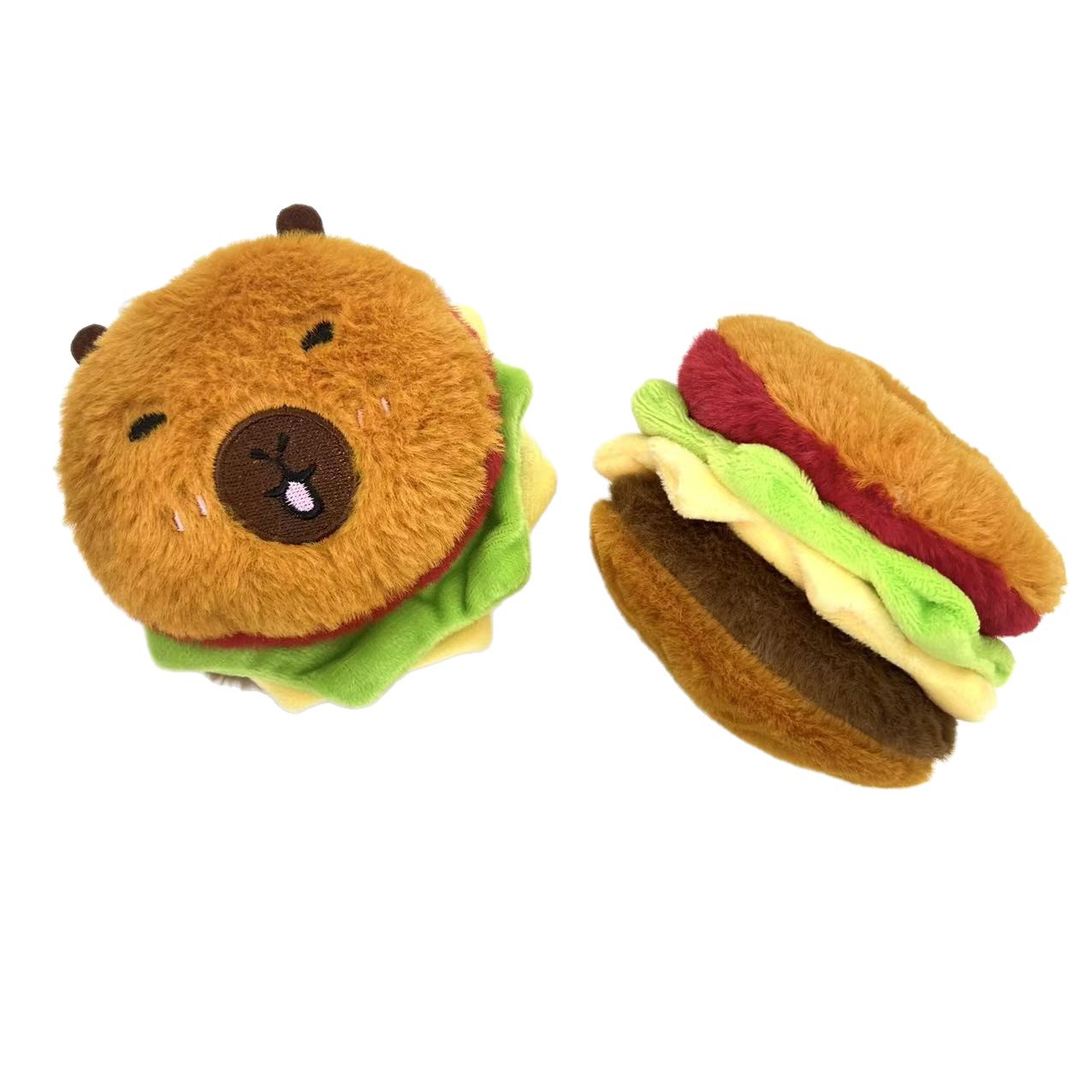 Extra Large Thick Hamburger Plush Doll Squeaky Bag Pendant Creative Cartoon Hamburger Capibara Grabber Doll