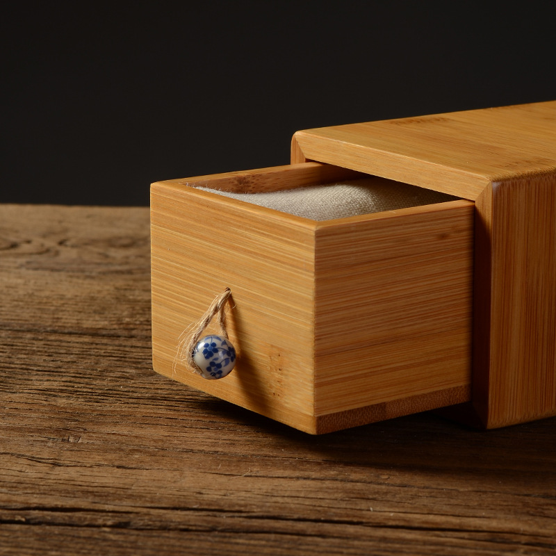 Drawer Bamboo Linen Lining Box Exquisite Seal Box Desktop Gift Storage Box Small Package Tea Gift Box Bamboo Packaging Box
