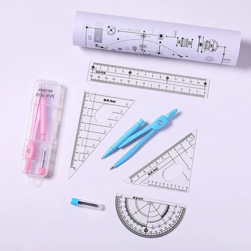 Candy color metal compasses suit primary school drawing tools boxed simple suit compasses test stationery