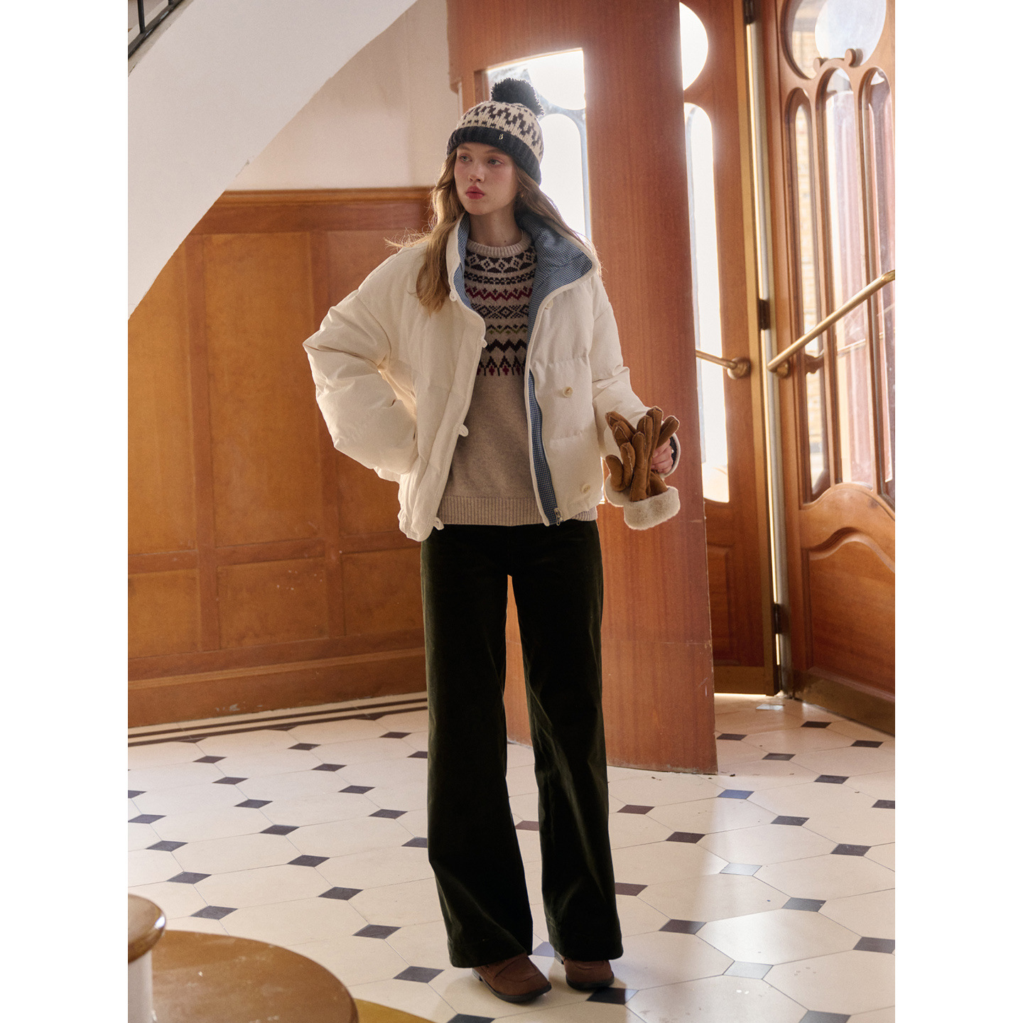 Simpleretro Winter Harbor Wool Crew Neck Fair Isle Sweater for Women, Lazy Soft Knit Sweater