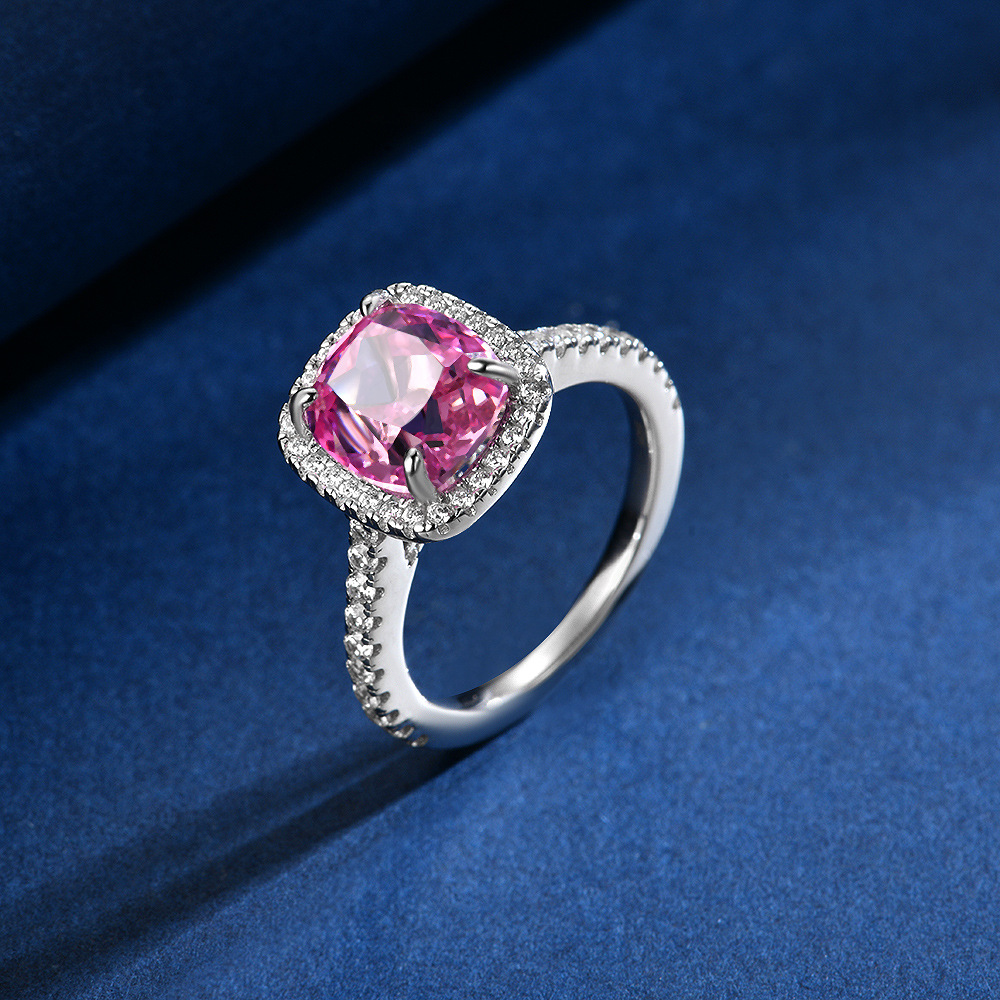 Shi Pei's New 3 karat Fat Square Goose Yellow/Pink Ice Flower Cut 8*9 High Carbon Diamond Ring Women's Fashion 4-12