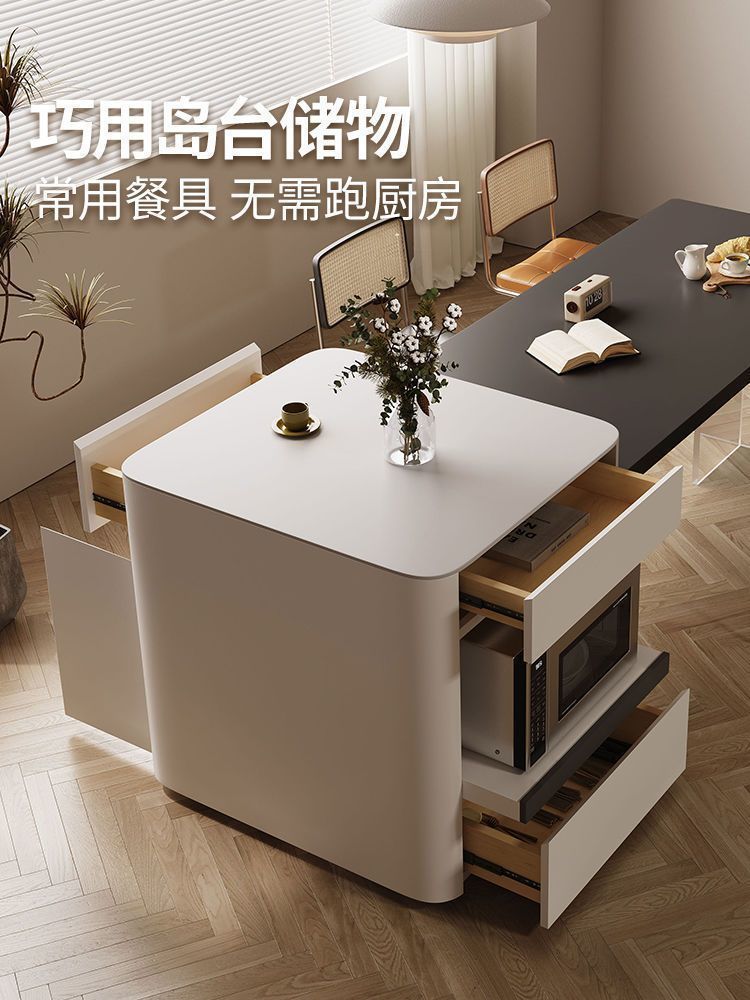 Island Table Dining Table Integrated Retractable Slate Cream Style Solid Wood Household Small Apartment Slate Island Table Dining Table