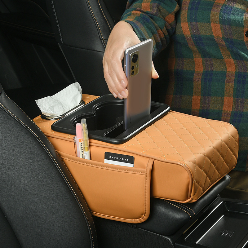 Z4P car armrest box pad height pad 4 in 1 car tissue box storage bag water cup holder multifunctional storage