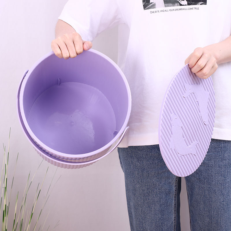 Portable Plastic Storage Bucket Thickened with Lid Sitting Multi-purpose Bath Bucket Household Water Storage Bucket Plastic Fishing Bucket Water Bucket