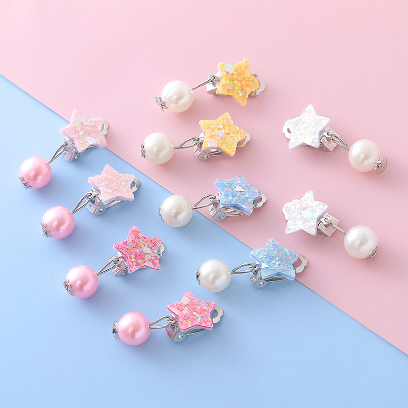 Горячая продажа детских зажимов для ушей в европейском и американском стилях, серьги с имитацией жемчуга, модные универсальные украшения