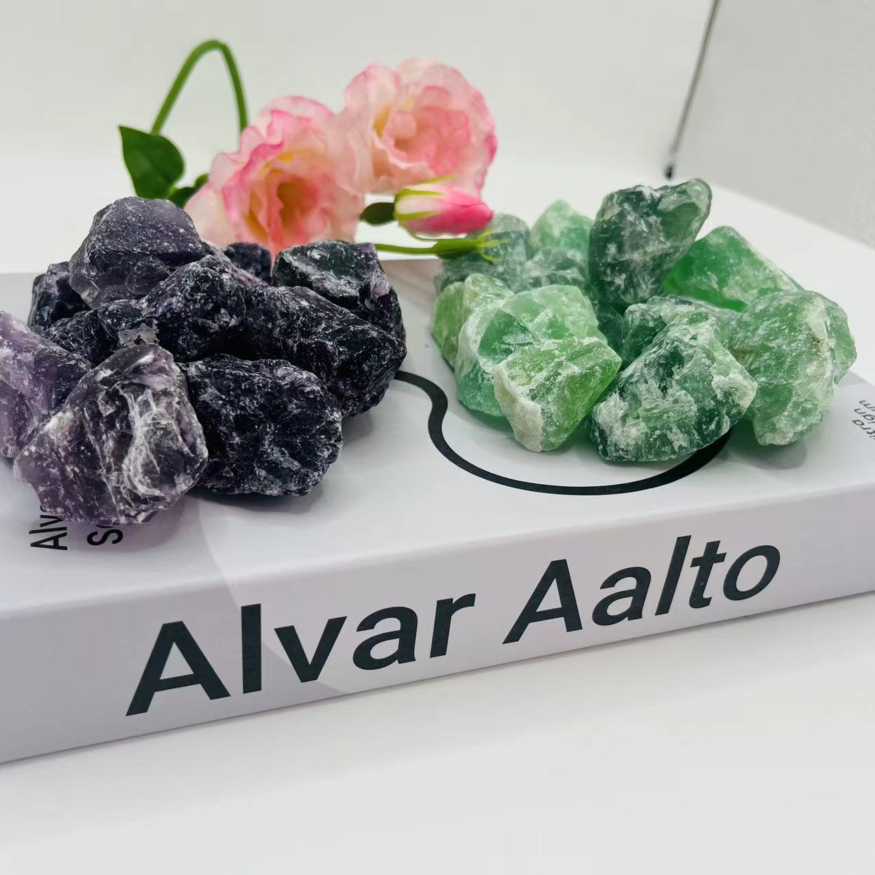 Natural Fluorite Blocks Can Be Used for Aromatherapy Decoration and Ornaments. Fluorite Blocks Are Green and Purple