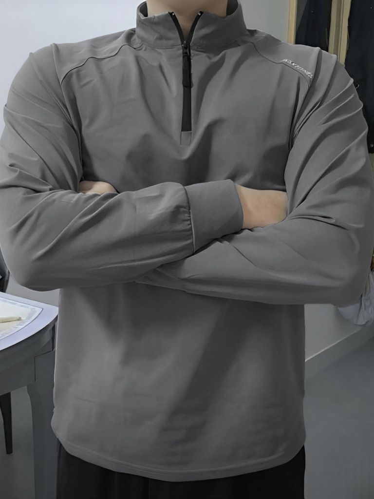 Softshell Clone Cotton Fitness Sports Top Half Placket Men's Stretch Bottoming Fitness Quick-Drying Long-Sleeved Sports Tights