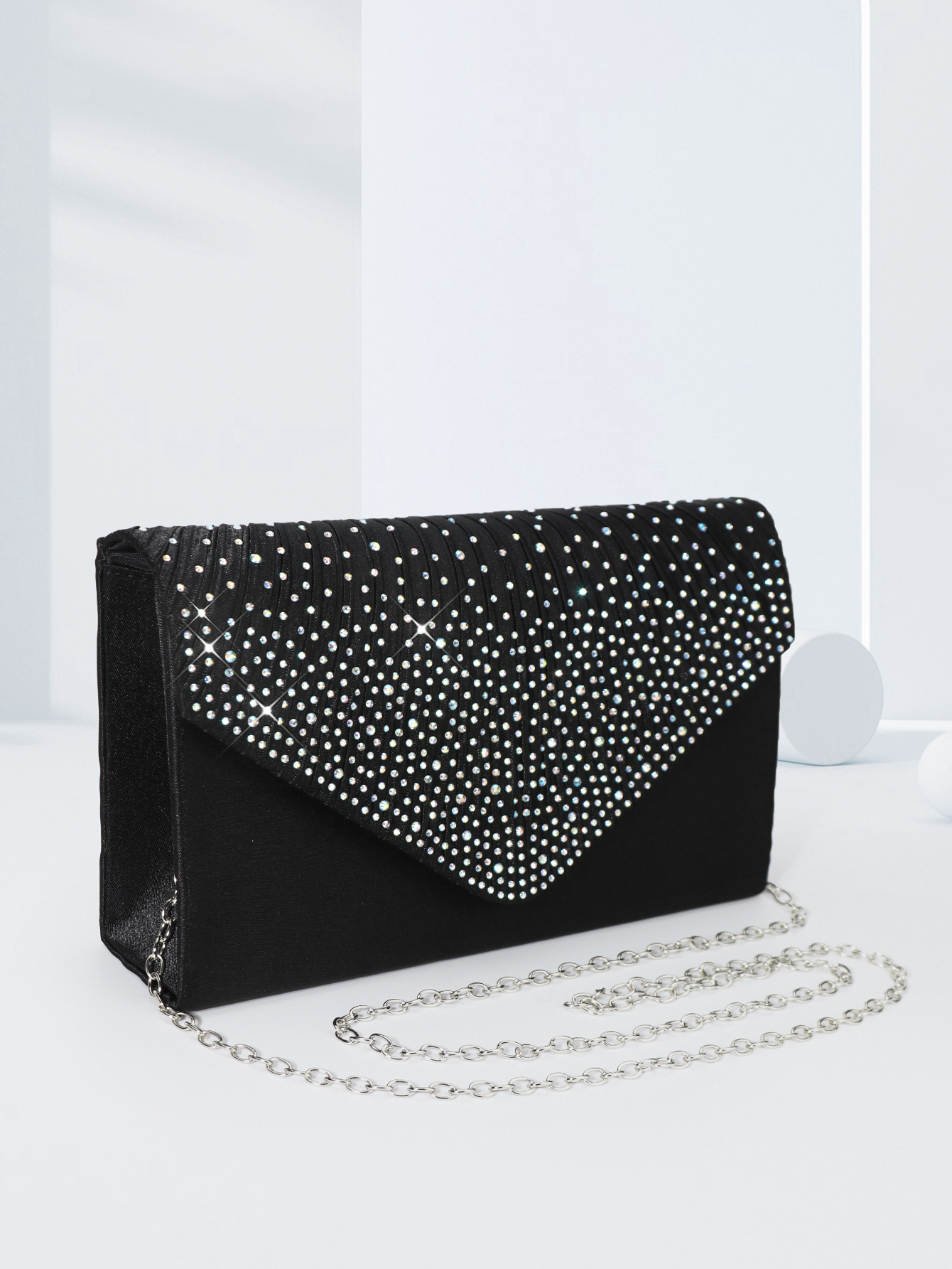 Cross-border Women's One-shoulder Banquet Bag Japanese Style Dress Bag Flip Cover Color Rhinestone Black Hand Bag Fashionable Evening Bag