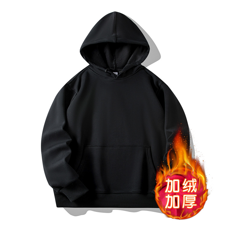 Men's Fleece-Lined Sweatshirt with Patch Pockets and Zipper, Hooded Top, 2024 New Winter Thickened Warm Sweatshirt for Women, One-Piece Wholesale