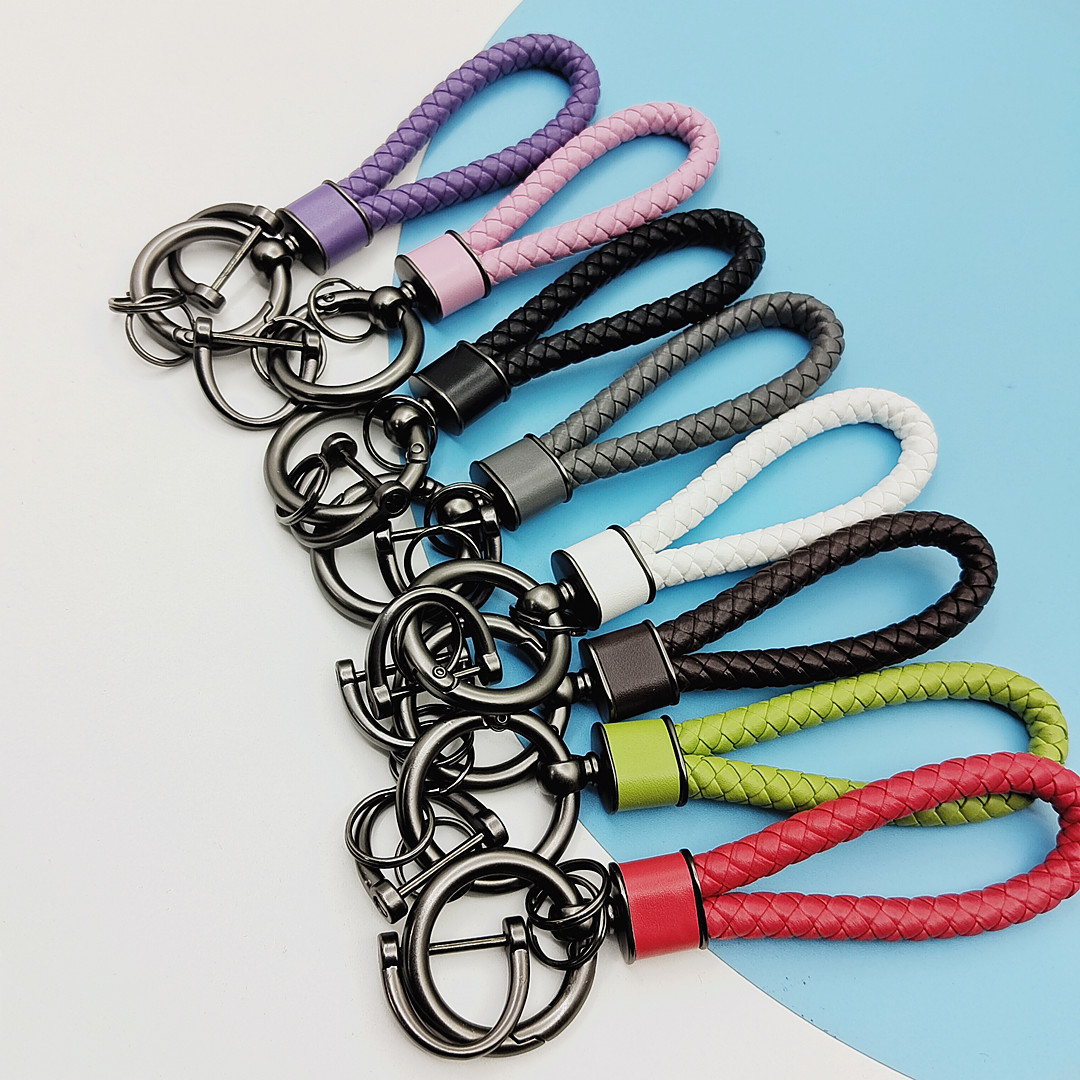 Colorful Creative Woven Handmade Leather Rope Key Chain Pendant Cute Key Ring Black Car Key Chain Wholesale