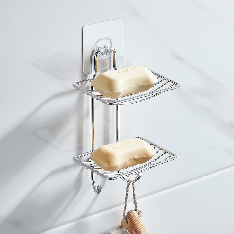 Single-Layer Soap Box Double-Layer Soap Dish Rack Wall-Mounted Seamless Wall-Sucking Toilet Bathroom Drain Stainless Steel Rack