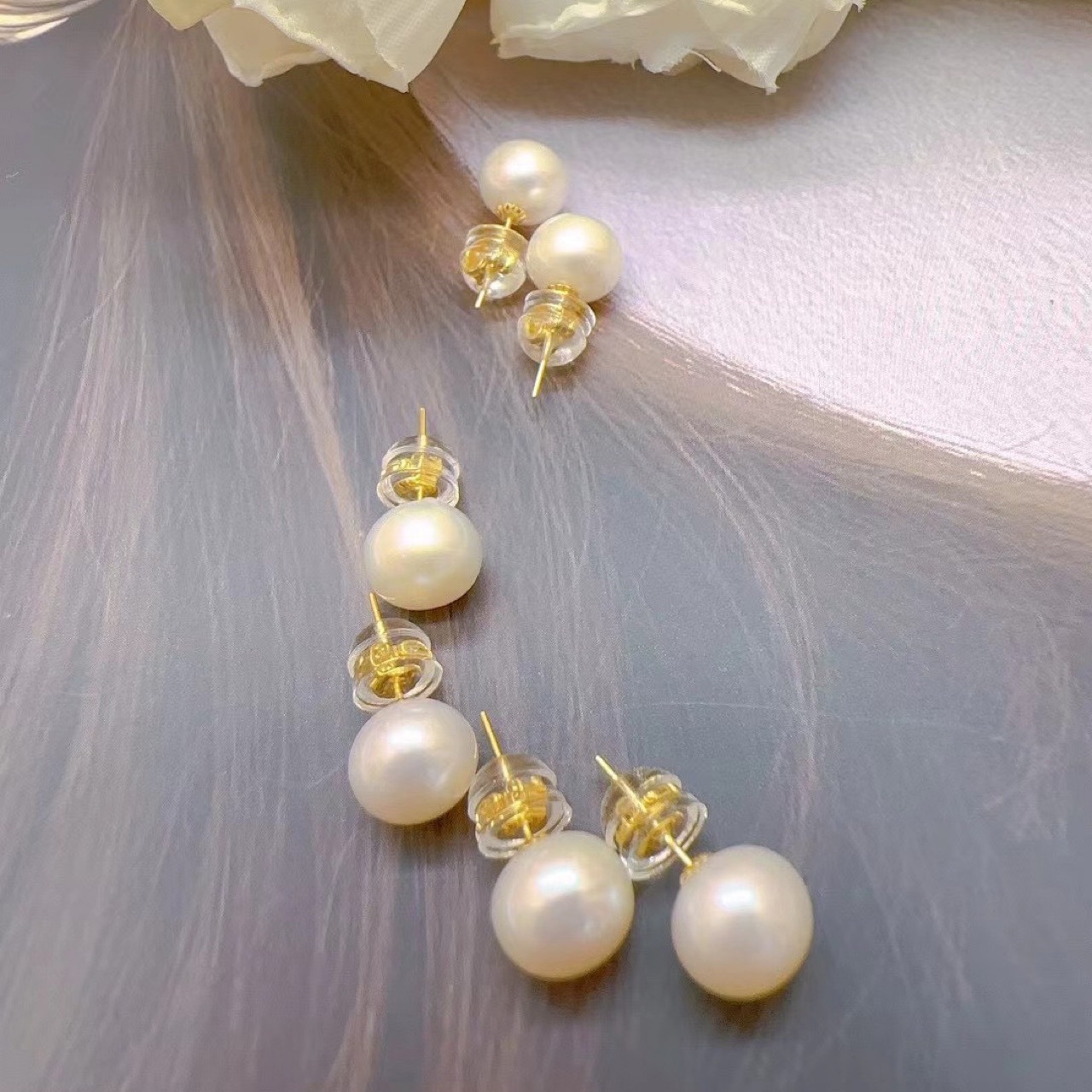 Xinbaoli Jewelry K Gold Series Natural Freshwater Pearl Stud Earrings 18K Gold Pearl Stud Earrings