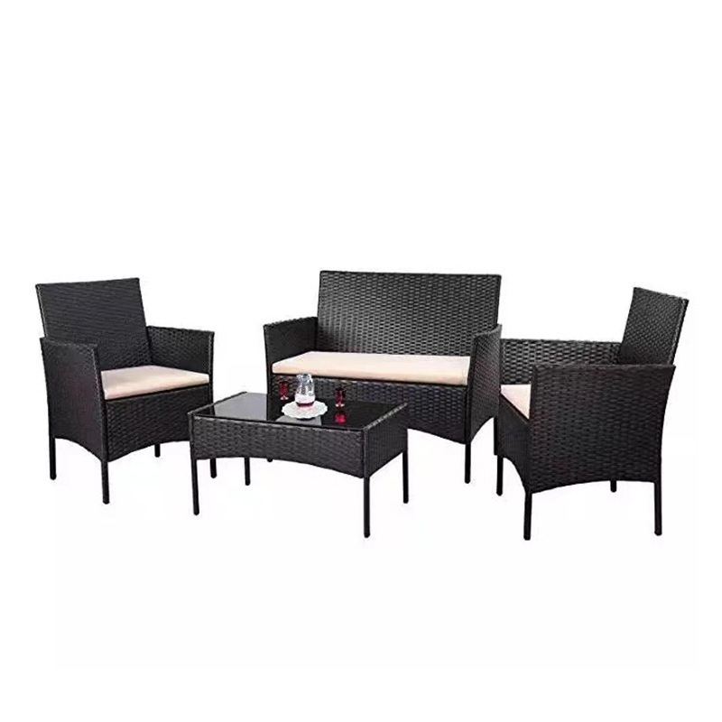 Outdoor Rattan Table and Chair Four-Piece Set Coffee Table 630 Four-Piece Set Rattan Furniture Courtyard Table and Chairs Cross-Border Source Dropshipping