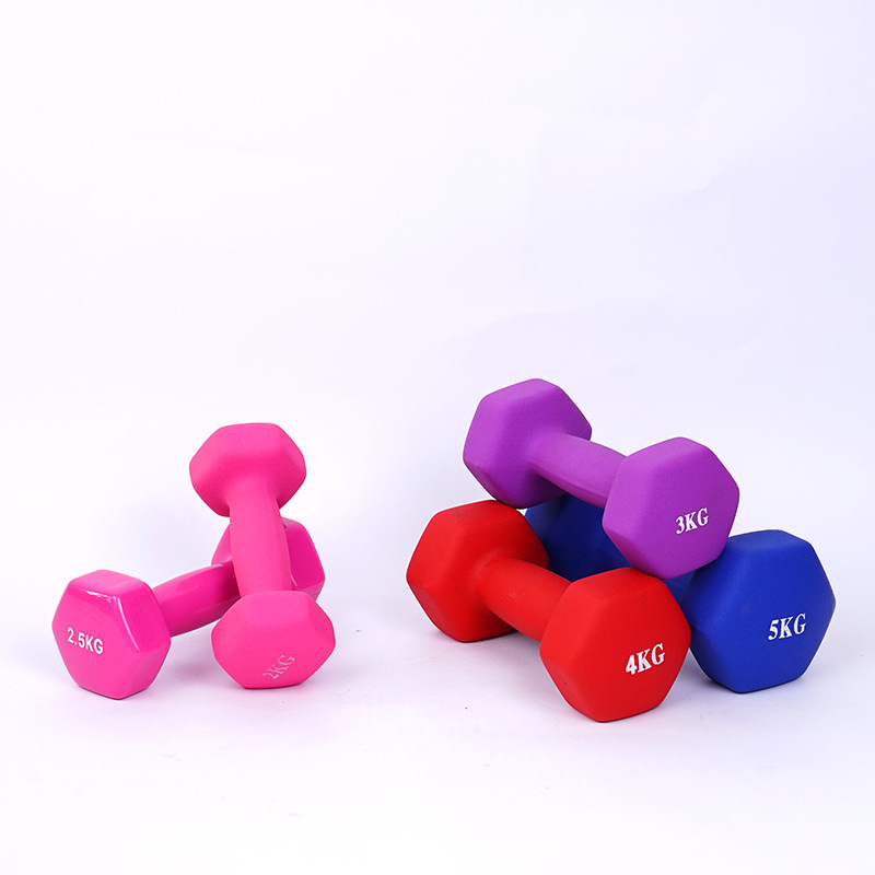 Cross-border wholesale frosted glossy hexagonal dip bell ladies fitness equipment cast iron coated plastic dip dumbbell