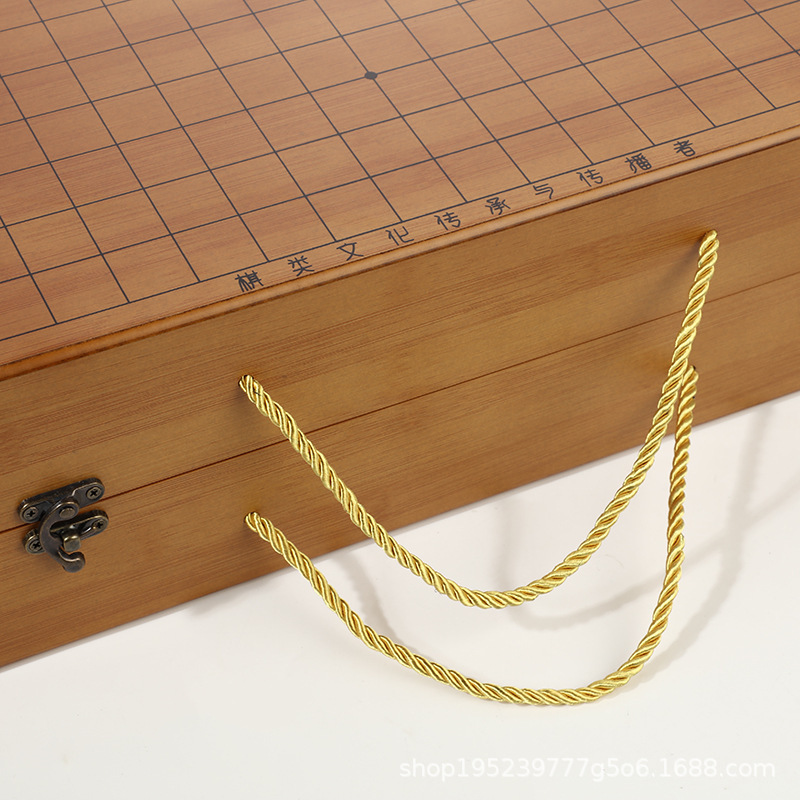 Factory Direct Supply Adult portable standard 19-way go packing box curved buckle imitation bamboo grain storage wooden box folding chessboard