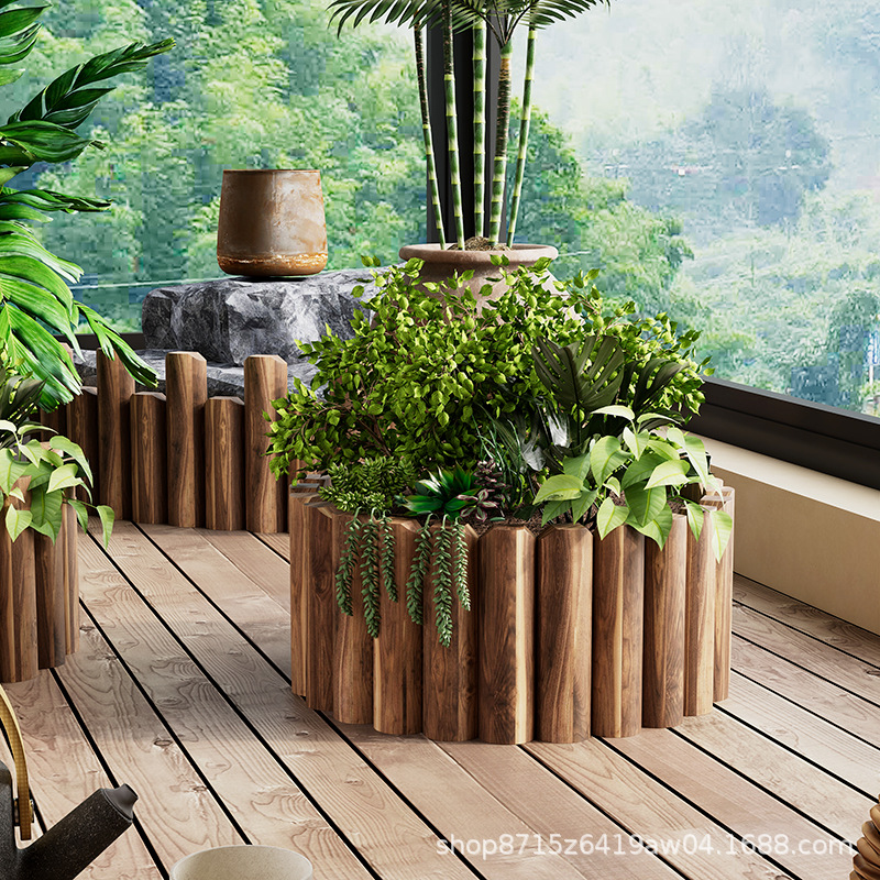 Outdoor Wooden Fence, Anti-Corrosion Wood Garden Fence, Community Roadside Vegetable Garden Partition Guardrail, Balcony Small Wooden Pile Decorative Fence