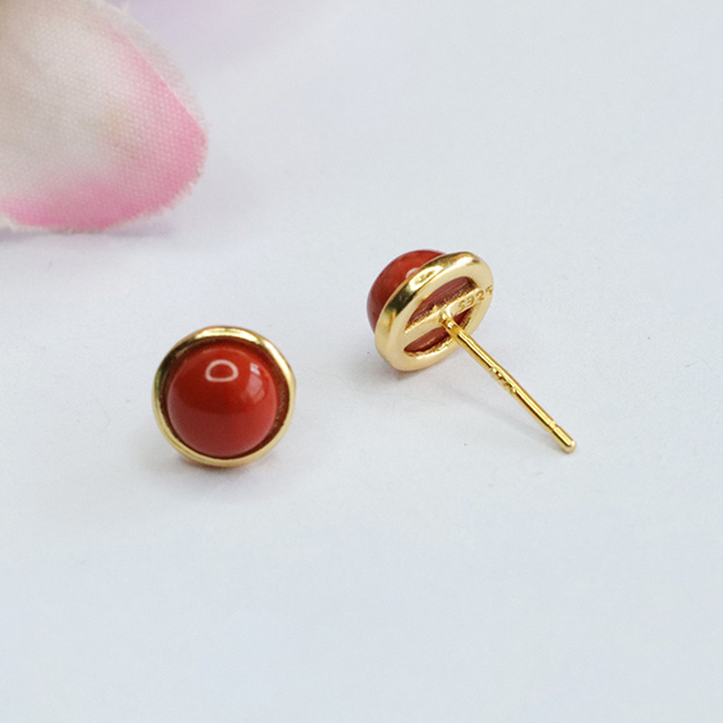 Juwu S925 Silver Inlaid Natural Southern Red Agate Earrings Jewelry for Women Factory Wholesale Dropshipping S4010101A