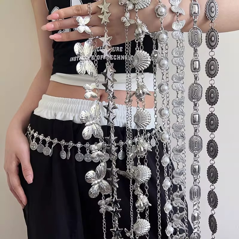 Летняя модная металлическая поясная цепь ретро бабочка тонкий пояс аксессуары универсальная поясная цепь высокого класса