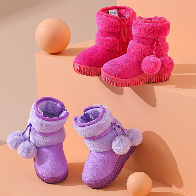 Children's new snow boots cotton shoes boys and girls soft bottom non-slip warm fleece-lined thickened cotton boots zipper cross-border