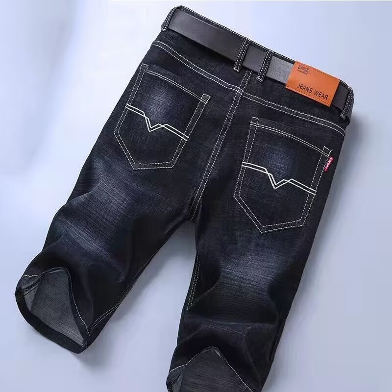 009 Denim Shorts Men's Five-point Pants Thin Loose Straight Pants Casual plus size Men's Half Stretch Pants