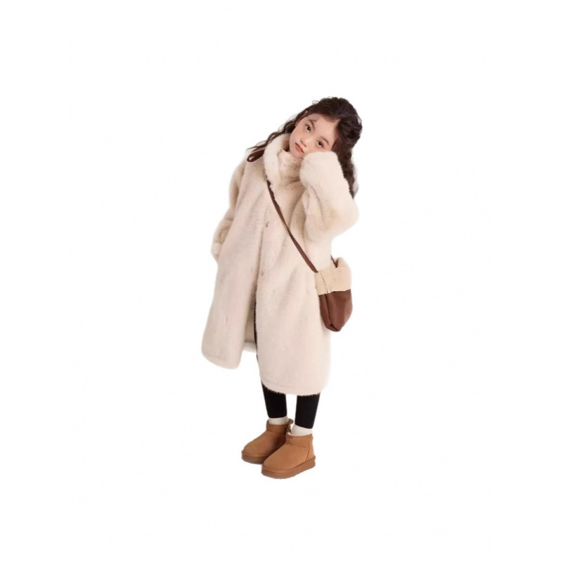 Girls' Winter Long Coat 2025 Faux Fur New Style Warm Fur Integrated Thickened Fur Coat Trendy Girls' Jacket