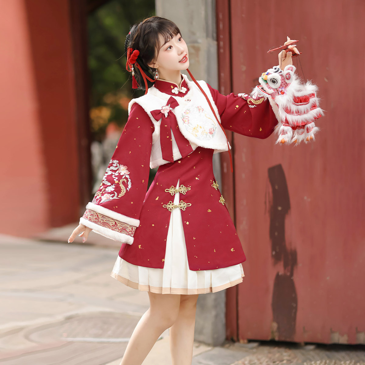 Original Yulong Hachun Chinese-Style Improved Han Element Women's Vest Dress Pleated Skirt Set 6962