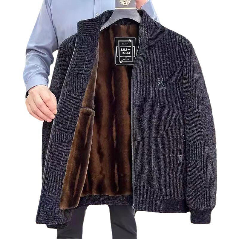 Middle-aged and elderly men's coat autumn and winter chenille thickened jacket cotton-padded coat men's winter coat dad autumn clothing