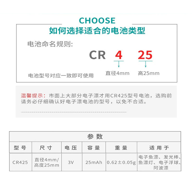 Wholesale genuine goods luminous float battery CR 425 316311 Denny rich night fishing float electronic float battery