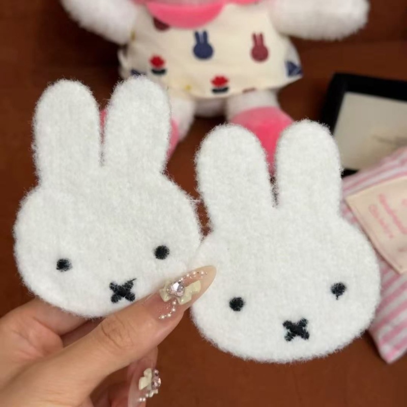 Knitted Miffy Rabbit Stuffed Cartoon Bunny Bangs Sticker Children's Sweet Girl Seamless Velcro Hairpin Hair Accessories