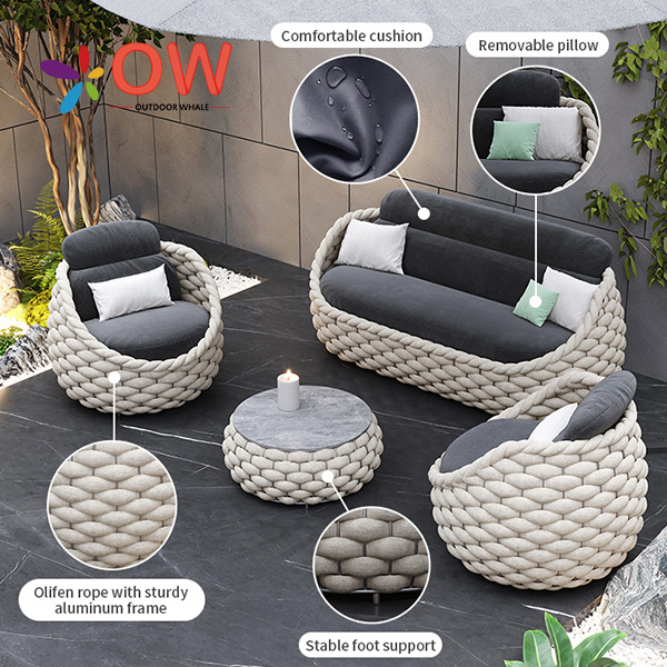 Outdoor Courtyard Sofa Garden Open-Air Swimming Pool Balcony Leisure Simple Rope-Woven Aluminum Alloy Slate Coffee Table Sofa