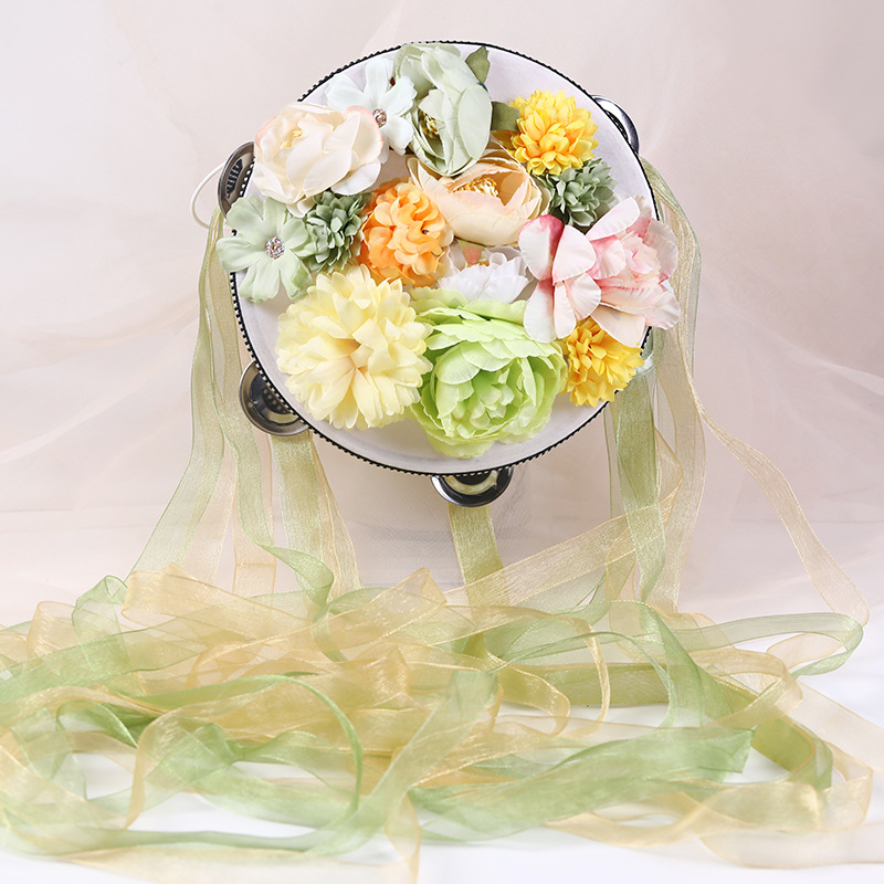 Tambourine Dance Props Silk Flower Tambourine Streamer Tambourine Ancient Style Performance Catwalk Han Dynasty Photo Hand Drum Kidsren