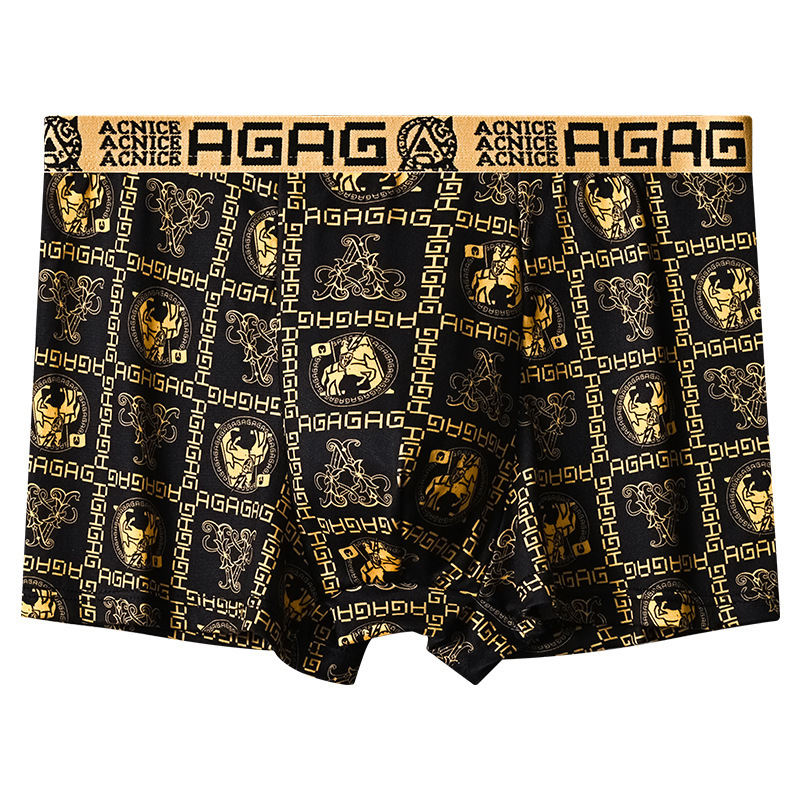 Camouflage Black Gold Print Men's Underwear Men's Ice Silk Boxer Briefs Comfortable Men's Style Mid-Waist Large Size Breathable Boxer Shorts