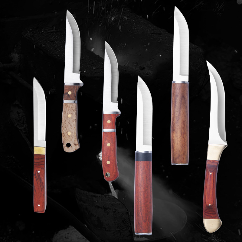 Mongolian Small Knife with Copper Head, Wooden Handle, Household Fruit Knife, Outdoor Portable Meat Knife, Wholesale Stainless Steel