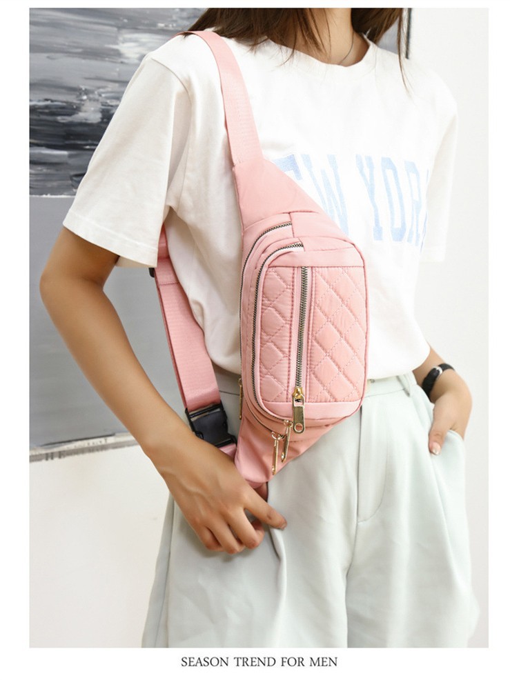 Waist Bag Wholesale Printing LOGO Simple All-match Rhombic Embroidery Line Women's Waist Bag Large Capacity Chest Bag Crossbody Women's Mobile Phone Bag