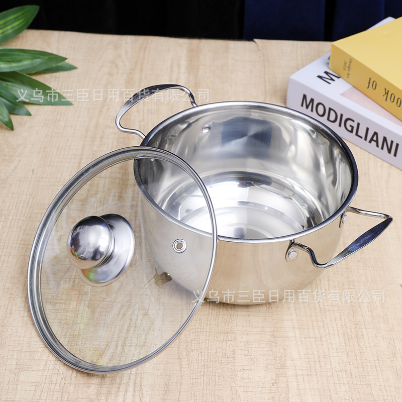 Porth 18CM All-Steel Binaural Soup Pot with Lid Round Thickened 201 Non-Magnetic Stainless Steel Soup Pot Kitchen Soup Pot