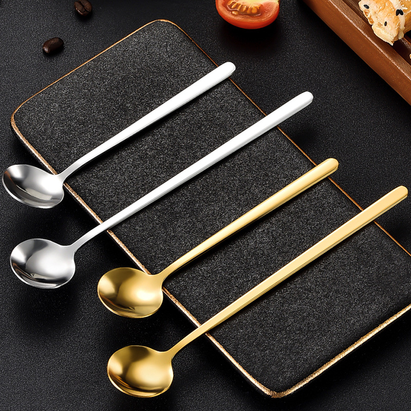 304 Stainless Steel Spoon Long Handle Coffee Spoon Small Round Spoon Bird's Nest Dessert Spoon Honey Spoon Mug Stirring Spoon