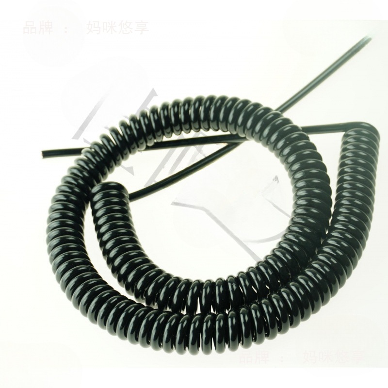 Spring Wire 2-Core 3-Core 4-Core Pu Telescopic Spiral Cable National Standard Copper Core Cable Black High Elastic Power Cord