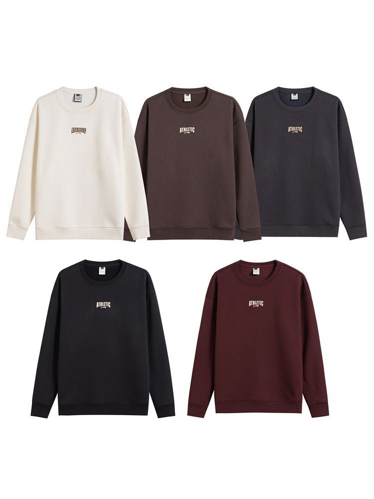 Plus Size Men's Fleece-Lined Thick Warm Letter Sweatshirt Loose Versatile Top Round Neck Long Sleeve Base Shirt Men