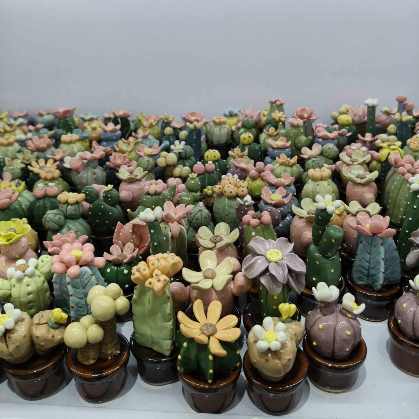 Ceramic Jewelry Small Ornaments Handmade Creative Cactus Succulent Cute Desktop Mini Potted Plant Decoration Gift
